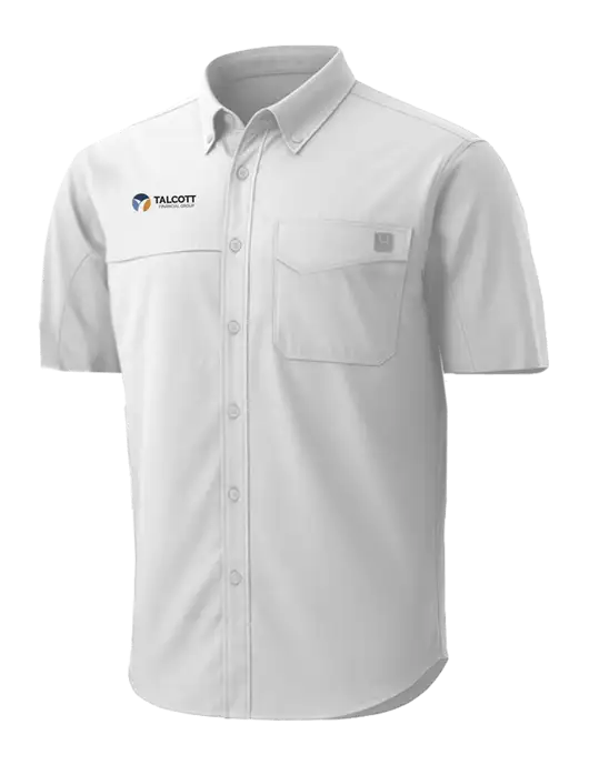 HUK White Tide Point Short Sleeve Shirt w/Talcott Logo