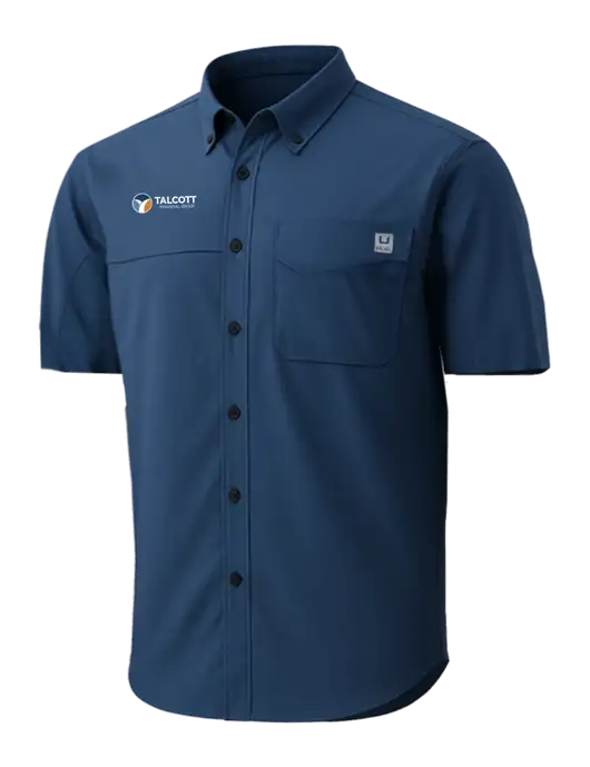HUK Navy Tide Point Short Sleeve Shirt w/Talcott Logo
