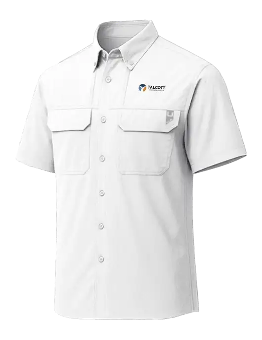 HUK White Creekbed Short Sleeve Shirt w/Talcott Logo