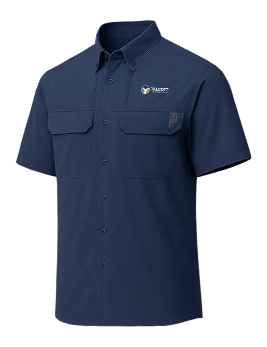 HUK Navy Creekbed Short Sleeve Shirt w/Talcott Logo