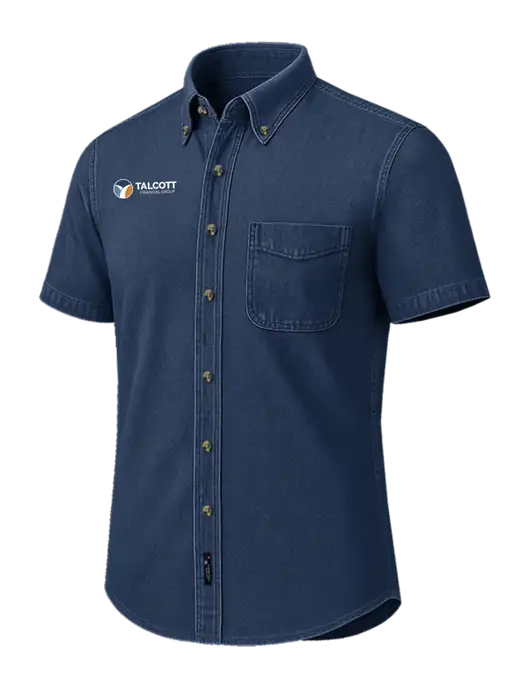 Short Sleeve Navy Denim Shirt w/Talcott Logo