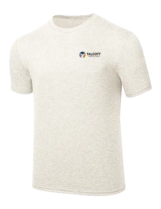 Simply Soft Very Light Tan Heather 4.5oz Poly/Combed Ring Spun Cotton T-Shirt w/Talcott Logo