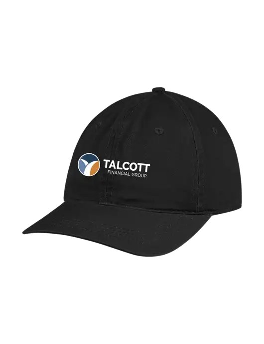 Garment Washed Unstructured Twill Black Cap w/Talcott Logo