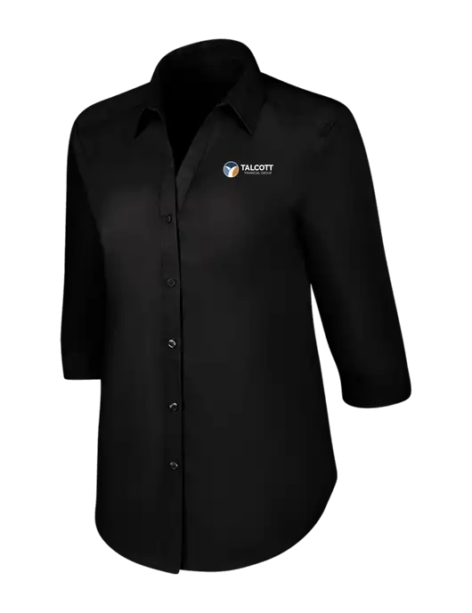 Womens Black 3/4 Sleeve Carefree Poplin Shirt w/Talcott Logo