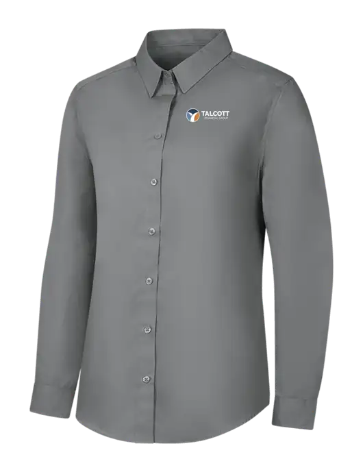 Womens Medium Grey Long Sleeve Carefree Poplin Shirt w/Talcott Logo