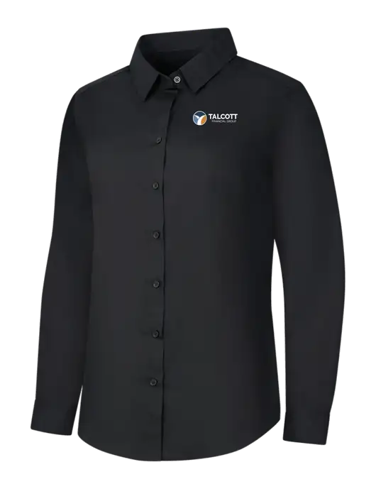 Womens Black Long Sleeve Carefree Poplin Shirt w/Talcott Logo