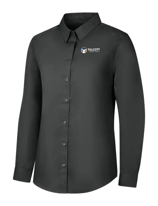Womens Dark Grey Long Sleeve Carefree Poplin Shirt w/Talcott Logo
