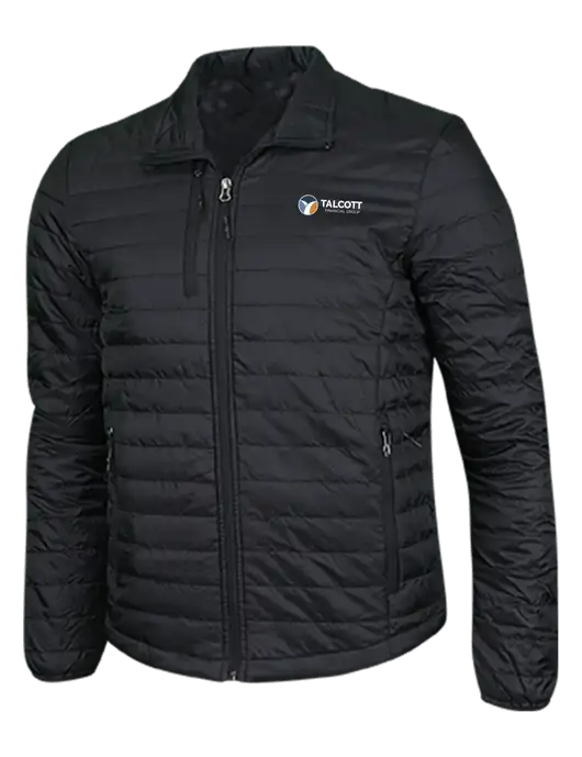 Deep Black Puffy Packable Jacket w/Talcott Logo