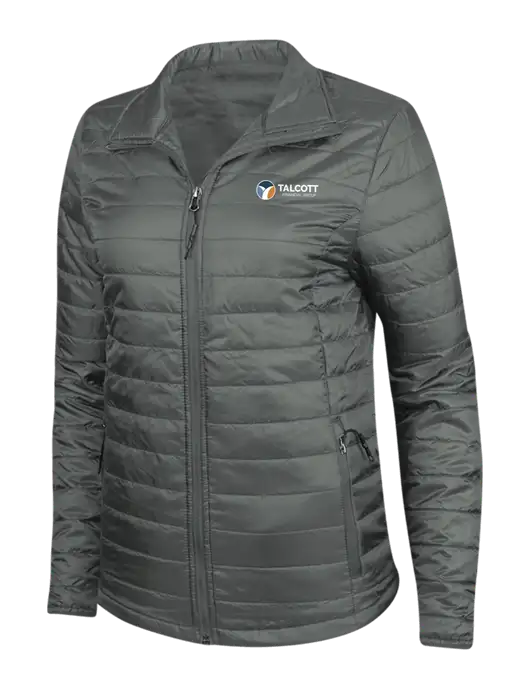 Dark Grey Womens Puffy Packable Jacket w/Talcott Logo
