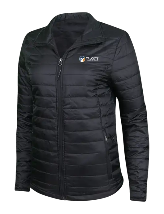 Womens Black Puffy Packable Jacket w/Talcott Logo