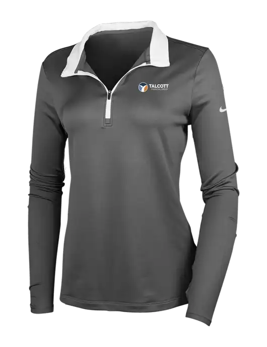 NIKE Dark Grey/White Womens Dry-Fit Stretch 1/2 Zip Cover-Up w/Talcott Logo