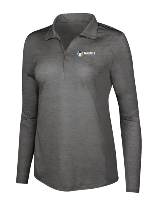 Dark Grey Heather Womens Posicharge Tri-Blend Wicking 1/4 Zip Pullover w/Talcott Logo