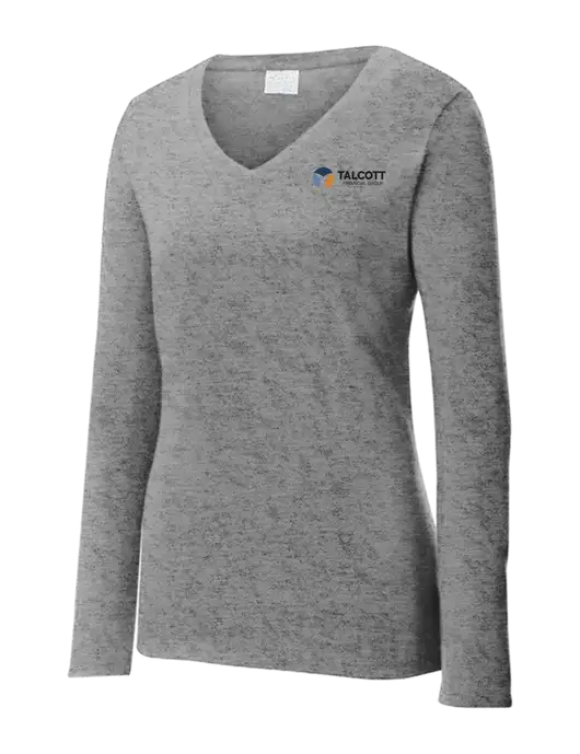 Womens  V-Neck Ring Spun Grey Heather 4.5 oz Long Sleeve T-Shirt w/Talcott Logo