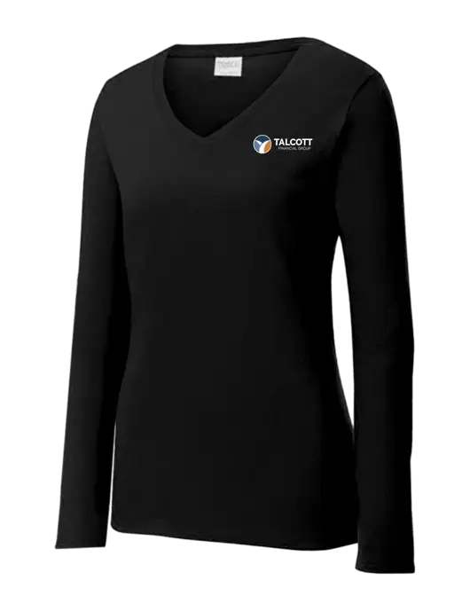 Womens V-Neck Ring Spun Jet Black 4.5 oz Long Sleeve T-Shirt w/Talcott Logo