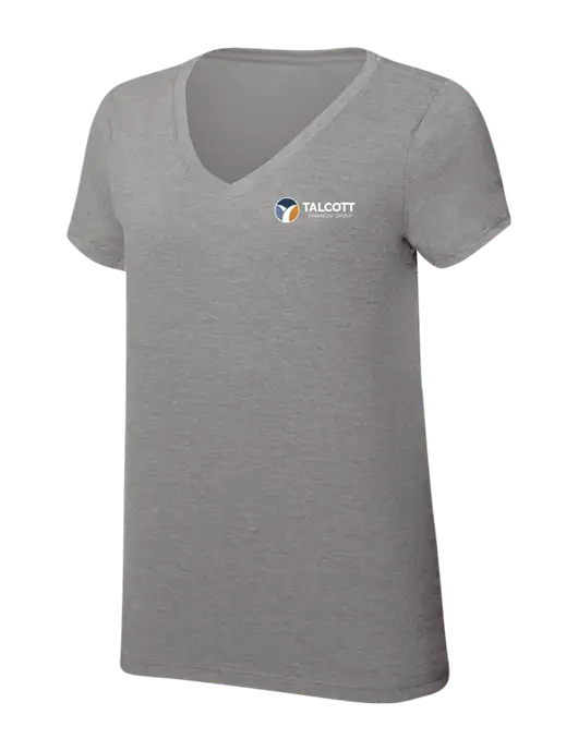 Womens Simply Soft V-Neck Grey Frost 4.5oz  Poly/Combed Ring Spun Cotton T-Shirt w/Talcott Logo