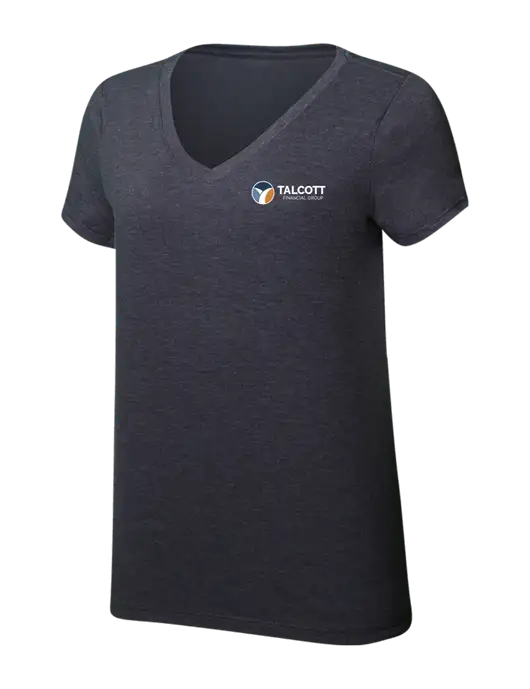 Womens Simply Soft V-Neck Heather Charcoal 4.5oz  Poly/Combed Ring Spun Cotton T-Shirt w/Talcott Logo