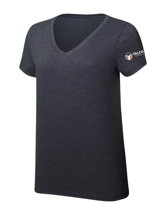 Womens Simply Soft V-Neck Heather Charcoal 4.5oz  Poly/Combed Ring Spun Cotton T-Shirt w/Talcott Logo