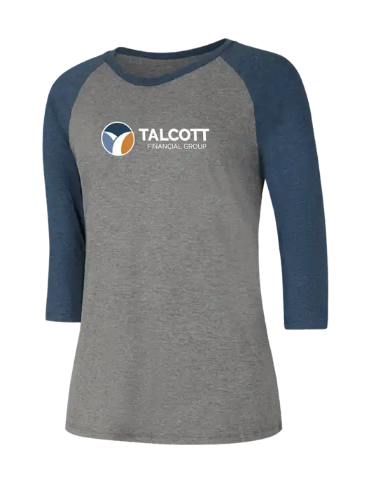 Womens Simply Soft 3/4 Sleeve Navy Frost/Grey Frost Ring Spun Cotton T-Shirt w/Talcott Logo