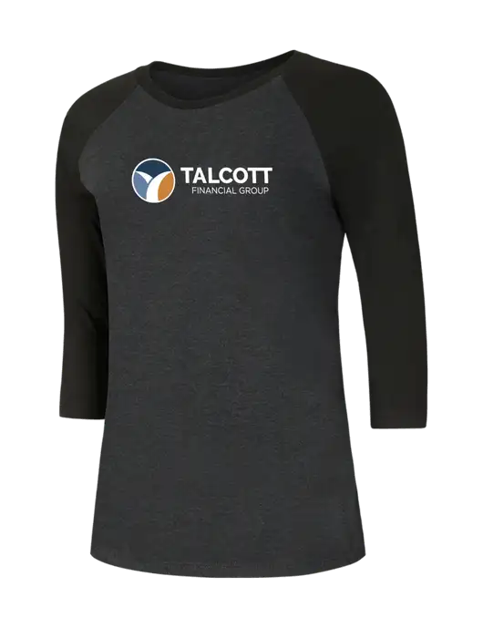 Womens Simply Soft 3/4 Sleeve Black/Black Frost Ring Spun Cotton T-Shirt w/Talcott Logo