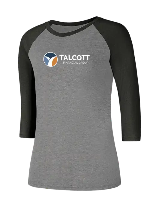 Womens Simply Soft 3/4 Sleeve Black Frost/Grey Frost Ring Spun Cotton T-Shirt w/Talcott Logo