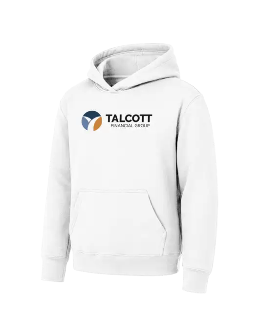 Youth White 7.8 oz Pullover Hooded Sweatshirt w/Talcott Logo