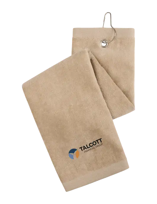 Khaki Tri-Fold Golf Towel with Grommet w/Talcott Logo
