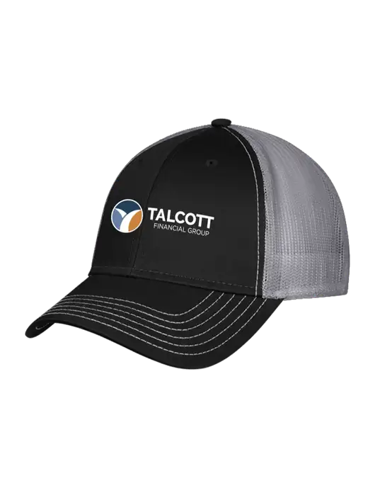 Black/Medium Dark Grey Mesh Trucker Cap Snap Back w/Talcott Logo