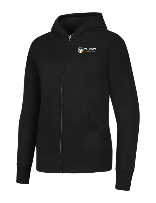 Jet Black Womens Core Fleece Full-Zip Hooded Sweatshirt w/Talcott Logo