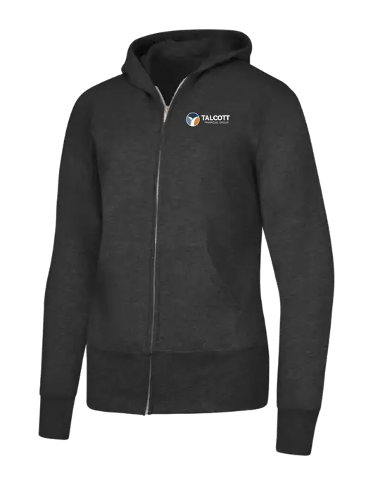 Dark Heather Grey Womens Core Fleece Full-Zip Hooded Sweatshirt w/Talcott Logo