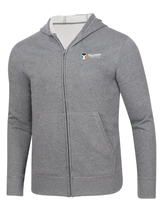 Full-Zip Medium Grey Heather Heavyweight Hooded Sweatshirt w/Talcott Logo