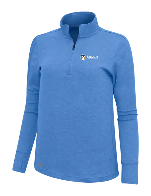 Adidas Light Blue Heather Womens 3 Stripes Quarter Zip Sweater w/Talcott Logo
