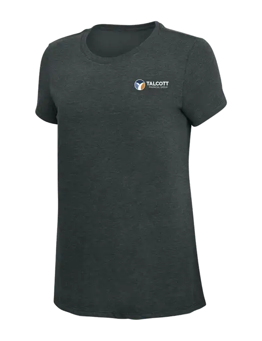 Womens Simply Soft Black Frost 4.5oz Poly/Combed Ring Spun Cotton T-Shirt w/Talcott Logo
