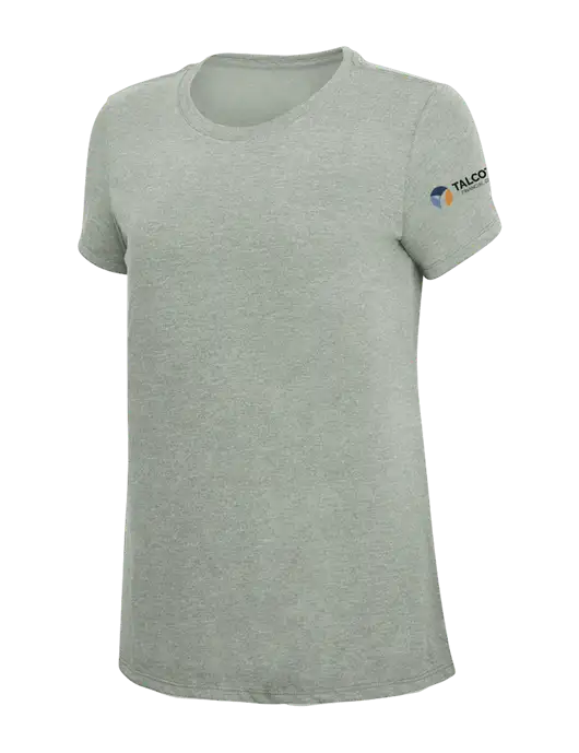 Womens Simply Soft Heathered Light Grey 4.5oz Poly/Combed Ring Spun Cotton T-Shirt w/Talcott Logo