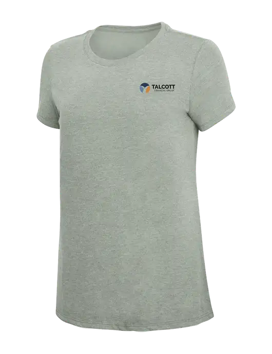 Womens Simply Soft Heathered Light Grey 4.5oz Poly/Combed Ring Spun Cotton T-Shirt w/Talcott Logo