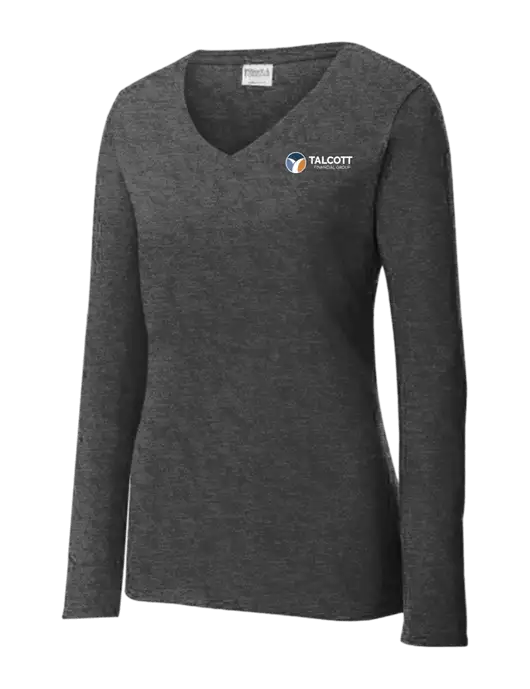 Womens  V-Neck Ring Spun Dark Heather Grey 4.5 oz Long Sleeve T-Shirt w/Talcott Logo