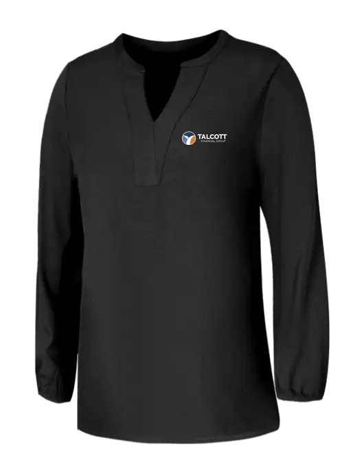 Mercer+Mettle Womens Deep Black Stretch Crepe 3/4 Sleeve Blouse w/Talcott Logo
