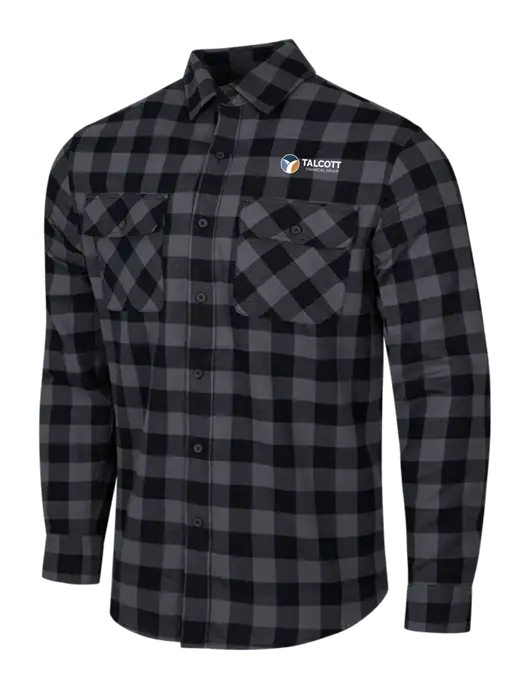 Medium Grey/Black Buffalo Check Plaid Flannel Shirt w/Talcott Logo