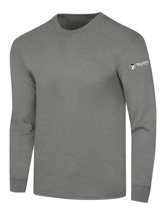 Simply Soft Long Sleeve Heathered Charcoal 4.5 oz, Poly/Combed Ring Spun Cotton T-Shirt w/Talcott Logo