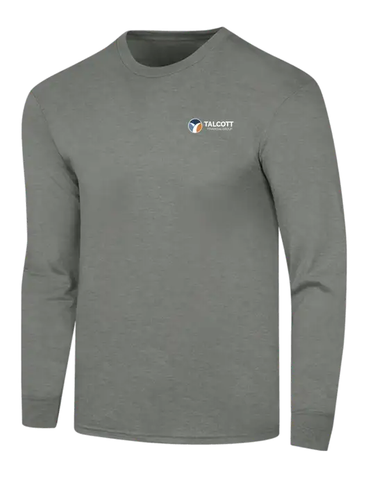 Simply Soft Long Sleeve Heathered Charcoal 4.5 oz, Poly/Combed Ring Spun Cotton T-Shirt w/Talcott Logo