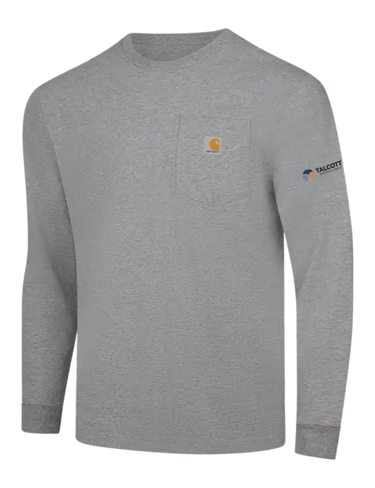 Carhartt Light Grey Heather Workwear Pocket Long Sleeve T-Shirt w/Talcott Logo