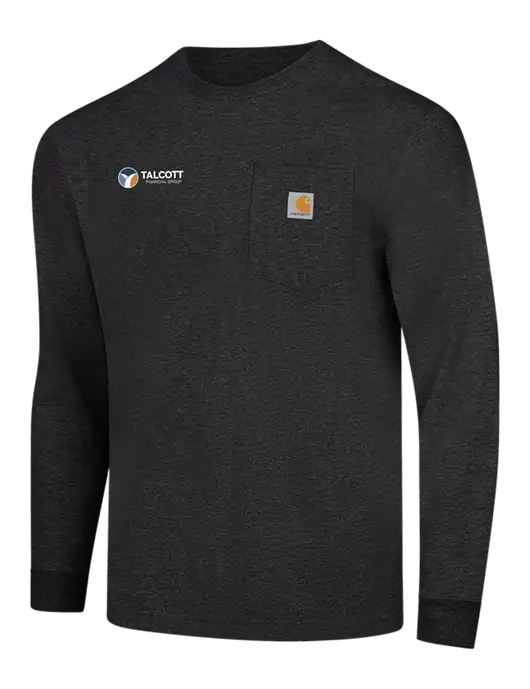 Carhartt Dark Grey Heather Workwear Pocket Long Sleeve T-Shirt w/Talcott Logo