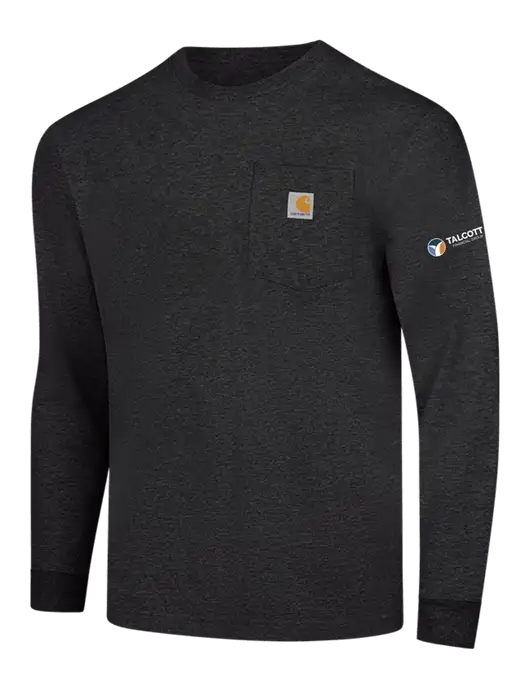 Carhartt Dark Grey Heather Workwear Pocket Long Sleeve T-Shirt w/Talcott Logo
