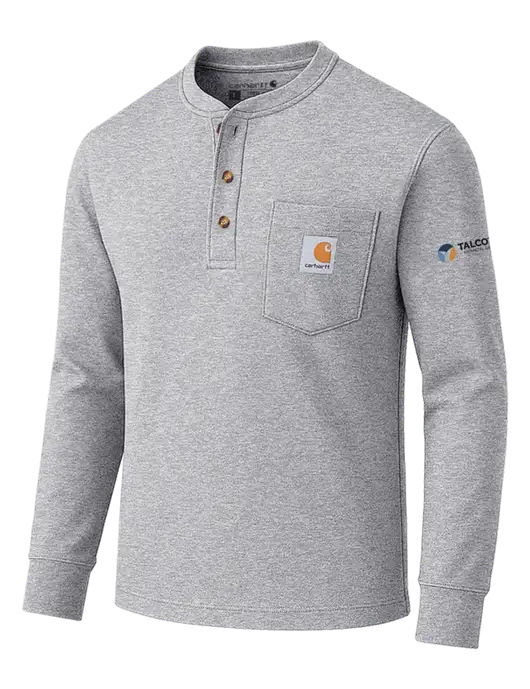 Carhartt Light Grey Heather Long Sleeve Henley Shirt w/Talcott Logo
