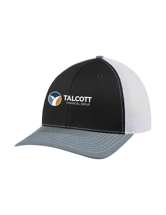 Richardson Adjustable Snapback Original 112 Trucker Cap Black/Light Heather Grey/White Mesh w/Talcott Logo