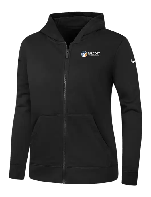 Nike Womens Club Fleece Sleeve Swoosh Full-Zip Black Hoodie w/Talcott Logo