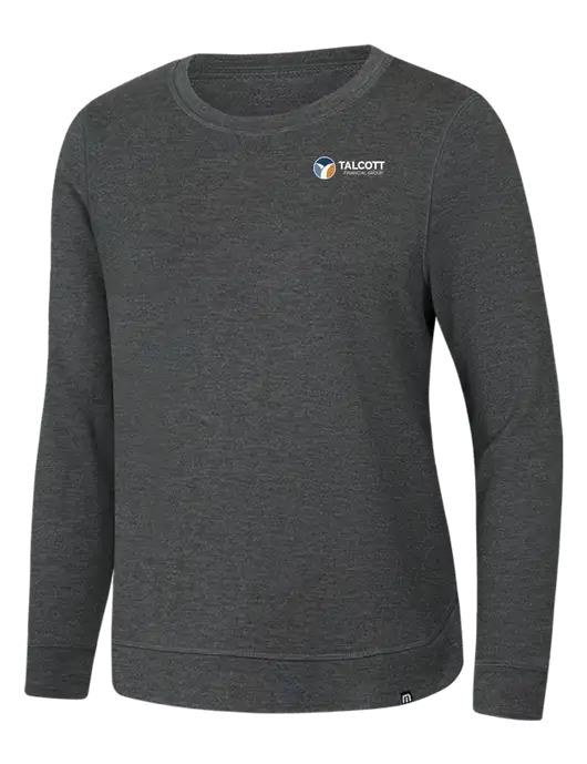 TravisMathew Womens Dark Grey Heather Lightweight Long Weekend Crew w/Talcott Logo