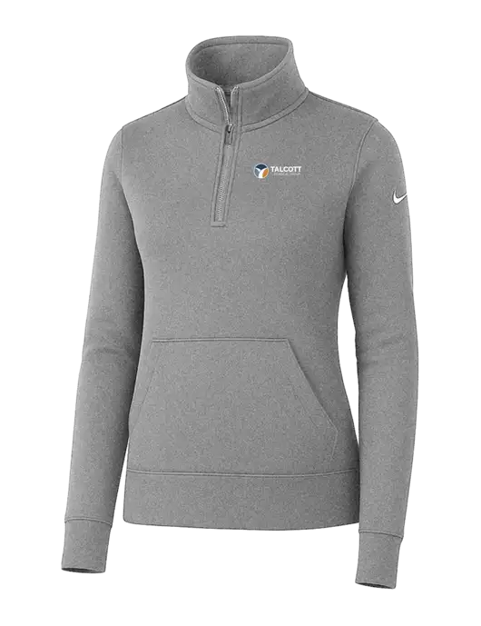 Nike Womens Light Grey Heather Club Fleece Sleeve Swoosh 1/2-Zip w/Talcott Logo