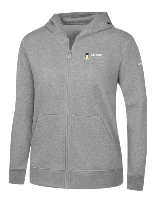 Nike Womens Club Fleece Sleeve Swoosh Full-Zip Dark Grey Heather Hoodie w/Talcott Logo