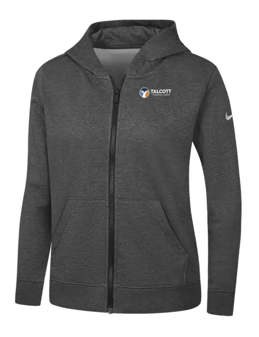 Nike Womens Club Fleece Sleeve Swoosh Full-Zip Charcoal Heather Hoodie w/Talcott Logo