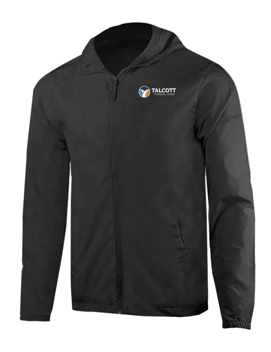 Rainy Day Ultra Lightweight Black Windbreaker Full-Zip Jacket w/Talcott Logo